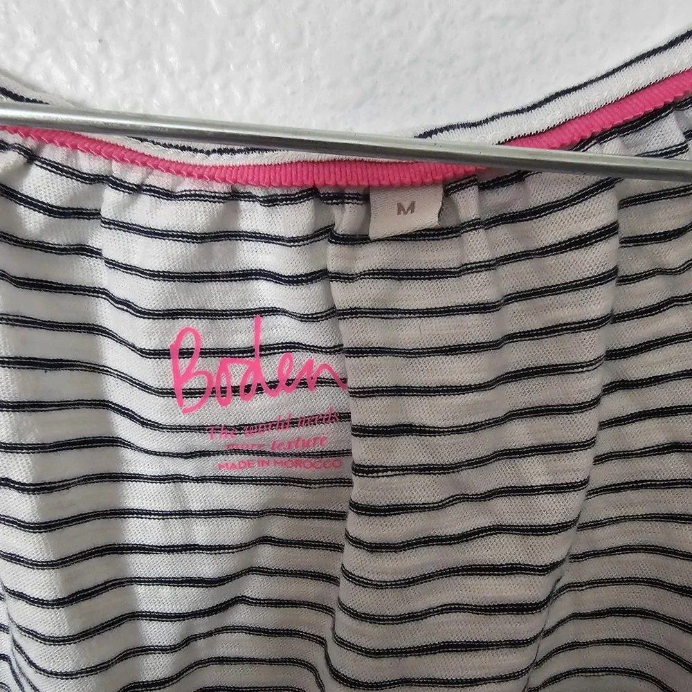Boden Womens Striped Scoop Neck Slub Knit Blouse Navy White Pink Trim Size M